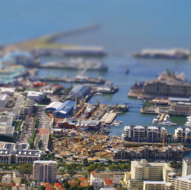 Aerial view of Cape Town's V&A Waterfront and harbour